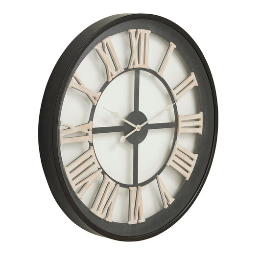 Black Framed Skeleton Clock With White Roman Numerals - 80cm