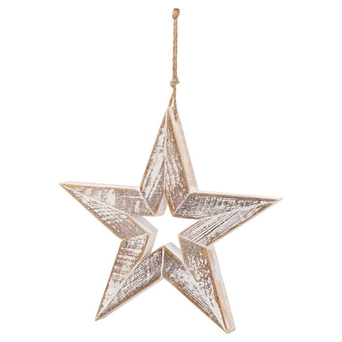 Antique White Wooden Star - 35cm