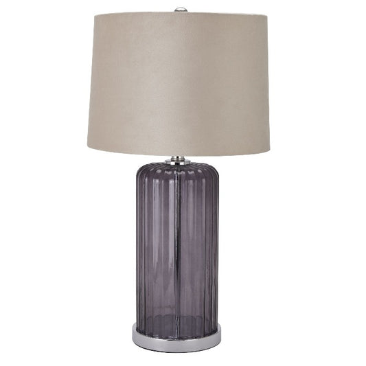 Grey Metallic Glass Lamp W/ Velvet Shade - 66cm