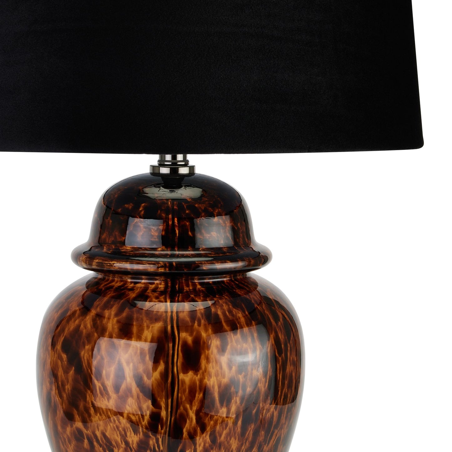 Amber Dapple Table Lamp W/ Black Velvet Shade - 76cm