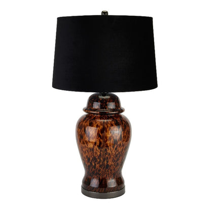 Amber Dapple Table Lamp W/ Black Velvet Shade - 76cm