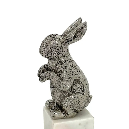 Warm Silver Antique Rabbit Sculpture - 33cm