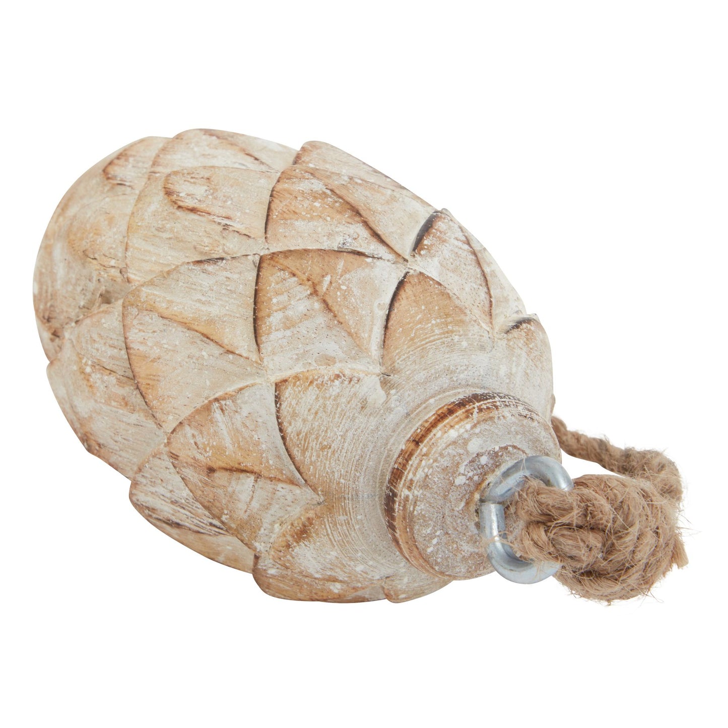 White Wash Wooden Pine Cone Bauble - 10cm