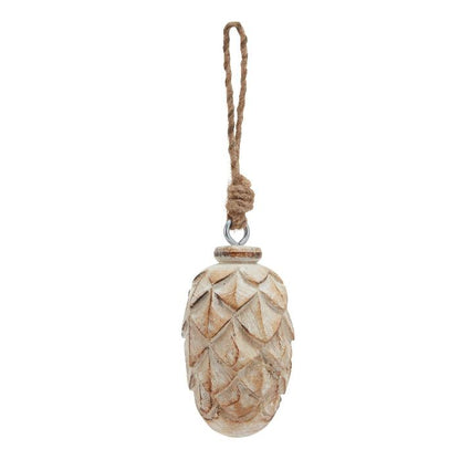 White Wash Wooden Pine Cone Bauble - 10cm