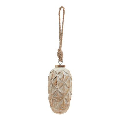 White Wash Wooden Pine Cone Bauble - 13cm