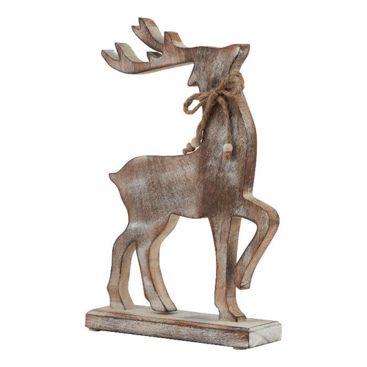 White Wash Wooden Reindeer Decoration - 32cm