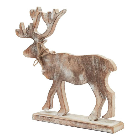 White Wash Wooden Reindeer Decoration - 35cm