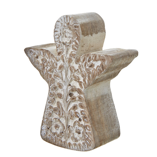 White Wash Wooden Patterned Angel Decoration - 10cm