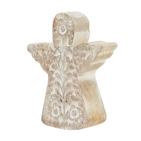 White Wash Wooden Patterned Angel Decoration - 15cm