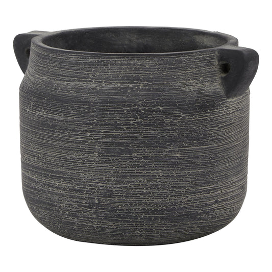 Distressed Grey Ceramic Planter W/ Handle - 21cm