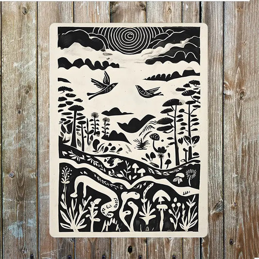 Folk Art Illustration Nature Inspired Metal Sign Plaque