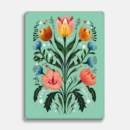Floral Flowers Scandinavian Folk Metal Sign Plaque