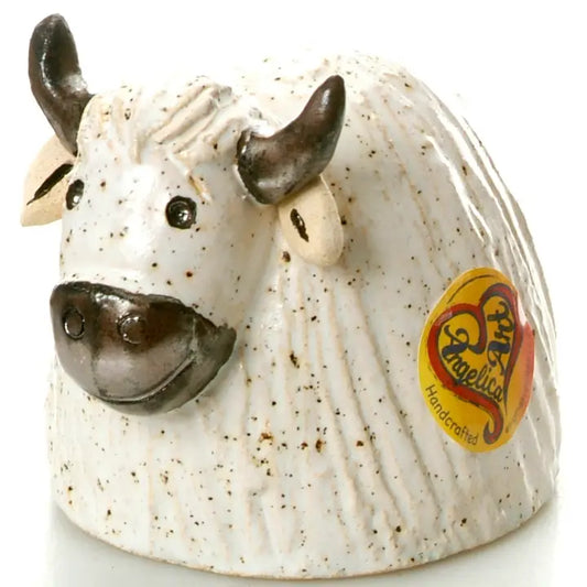 Round Cow Ceramic Figurine in White - 12cm
