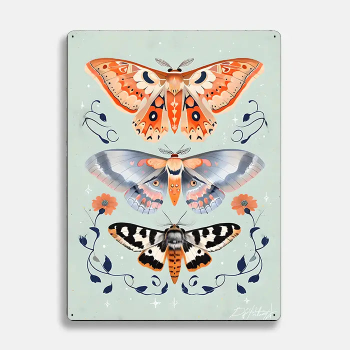 Moth Butterfly Green Scandinavian Folk Metal Sign Plaque