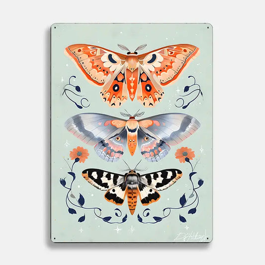 Moth Butterfly Green Scandinavian Folk Metal Sign Plaque