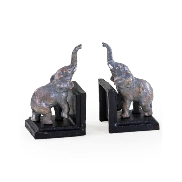 Cast Iron Antiqued Pair of Elephant Bookends - 15cm
