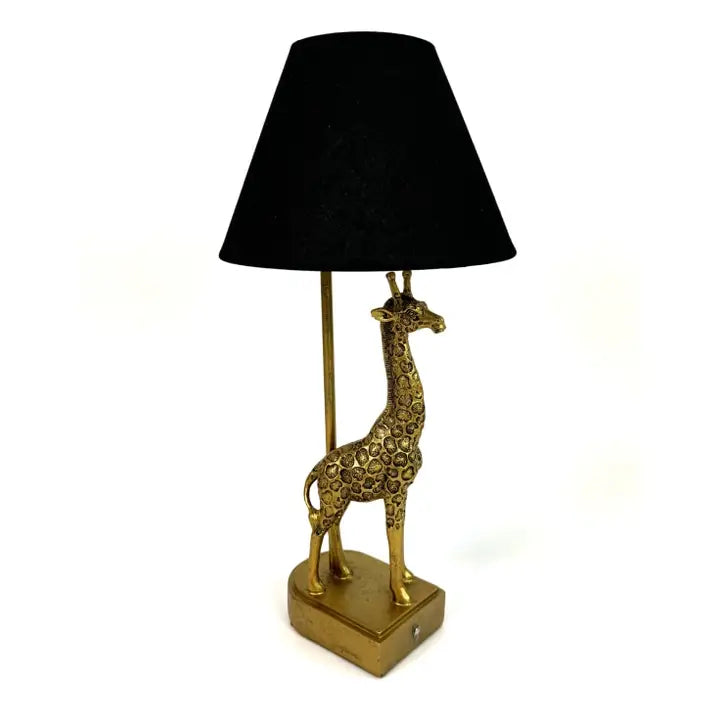 Antique Gold Giraffe Table Lamp w/ Black Shade - 48cm