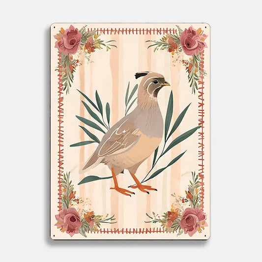Quail Leaves Scandinavian Folk Metal Sign Plaque