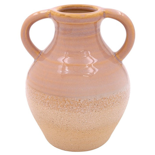 3 Tone Beige Ceramic Vase W/ Handles - 14cm