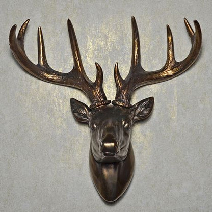 Hanging Deer Head , Bronze Effect Sculpture - 31cm