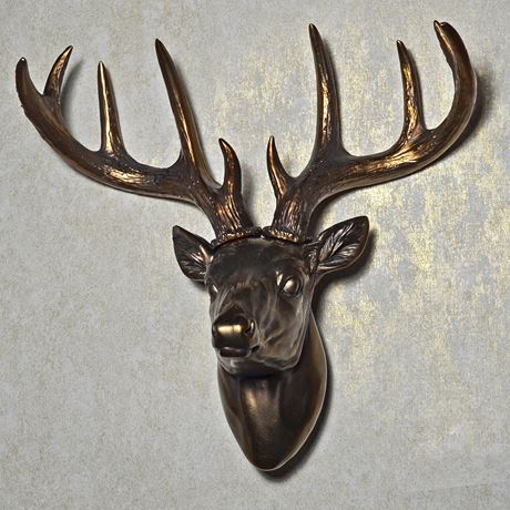 Hanging Deer Head , Bronze Effect Sculpture - 31cm