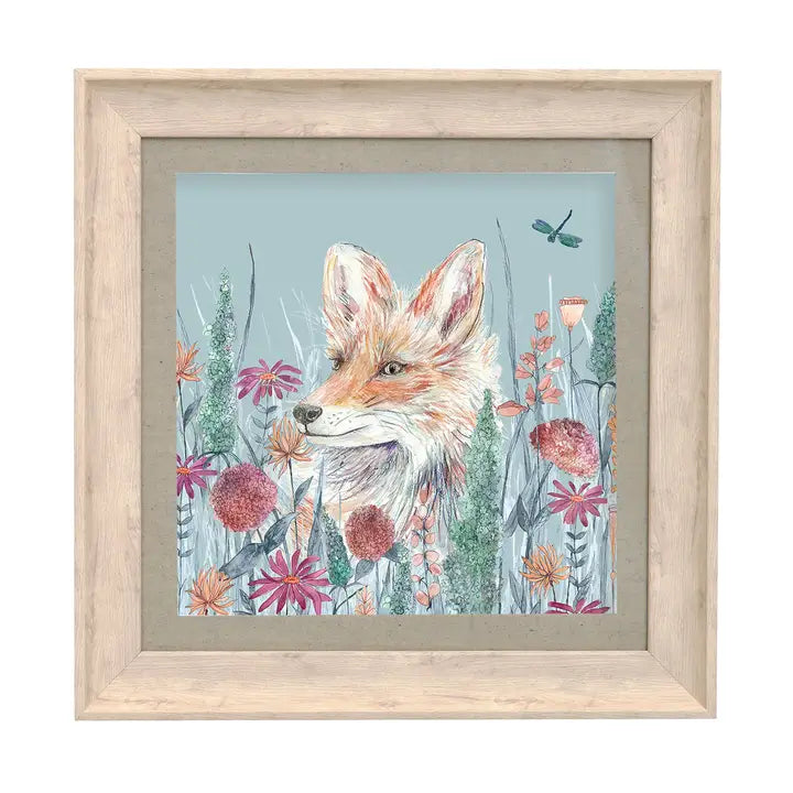 Harley Cornflower Fox Framed Print Birch - 46x46cm