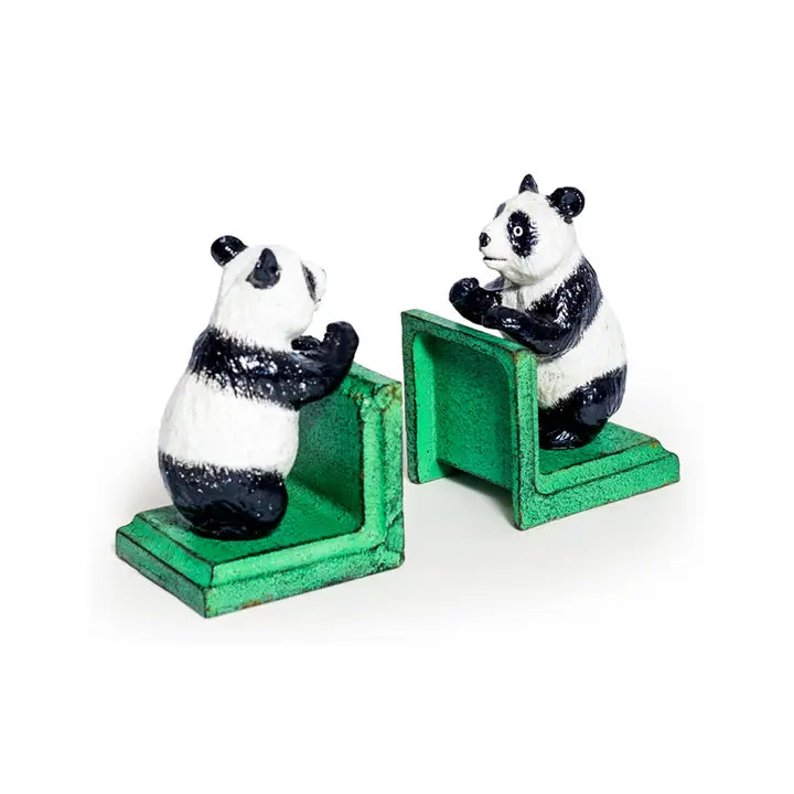 Cast Iron Antiqued Pair of Panda Bookends - 18cm
