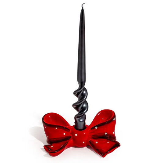 Ruby Red Ribbon Bow Ceramic Candle Holder
