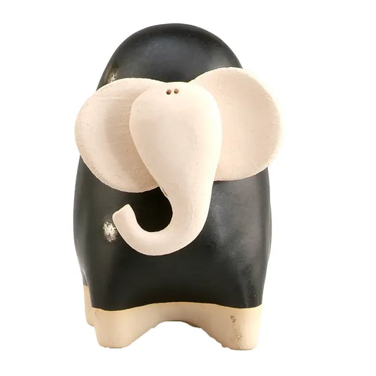 Chubby Elephant Ceramic Figurine in Black - 11cm