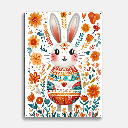 Rabbit Illustration Scandinavian Folk Metal Sign Plaque