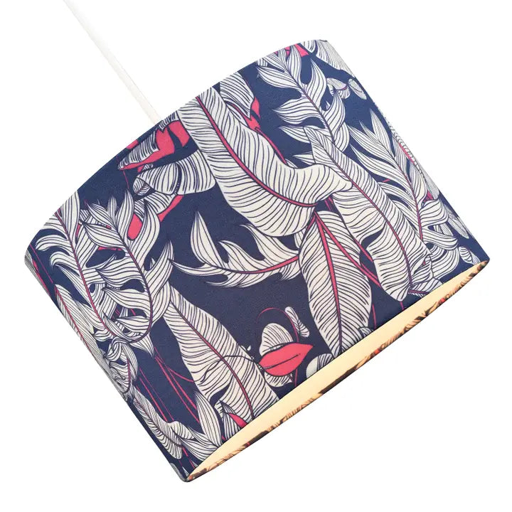 Deep Purple Palm Tree Themed Cotton Lamp Shade with White - 25cm