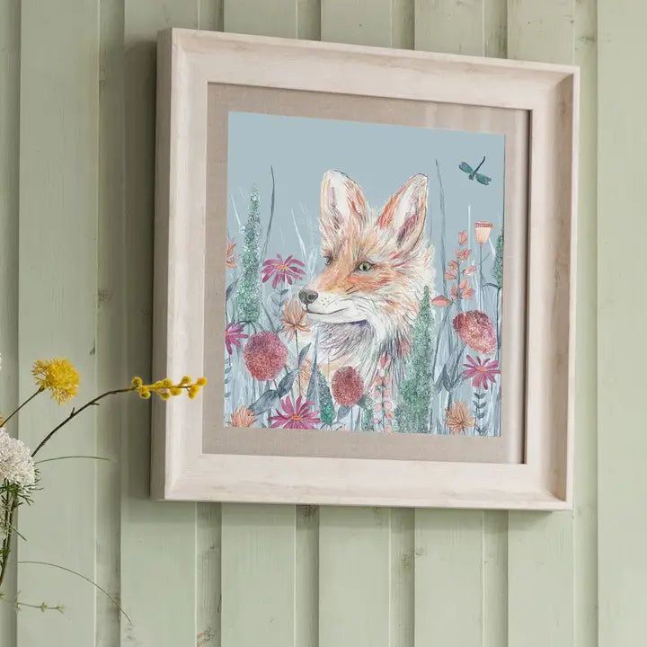 Harley Cornflower Fox Framed Print Birch - 46x46cm