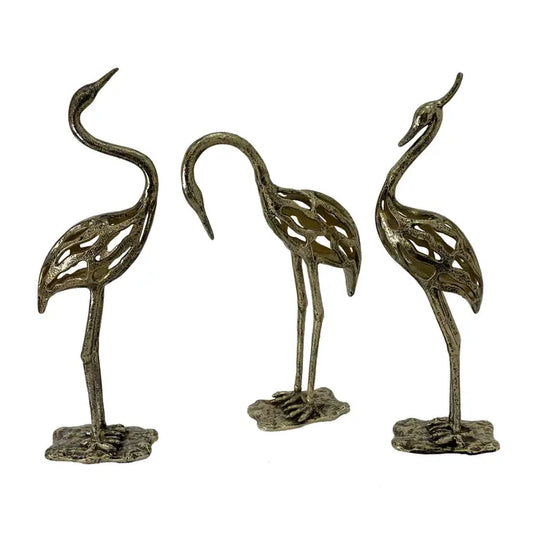 Set Of 3 Golden Crane Sculptures 54.6, 45.7 & 54.6cm