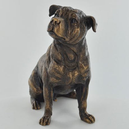 Sitting Staffordshire Bull Terrier, Bronze Effect Sculpture - 15cm