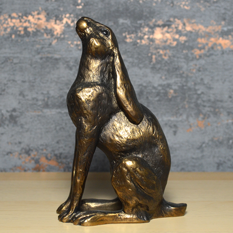 Moon Gazing Hare, Bronze Effect Sculpture - 16.5cm