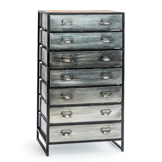 Tall Brushed Steel Multi Drawer Metal Cabinet - 105cm