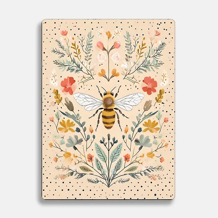 Bee Spots Flowers Scandinavian Folk Metal Sign Plaque