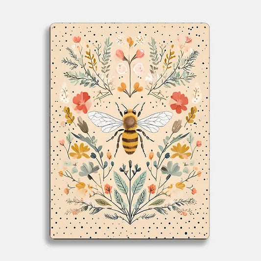 Bee Spots Flowers Scandinavian Folk Metal Sign Plaque