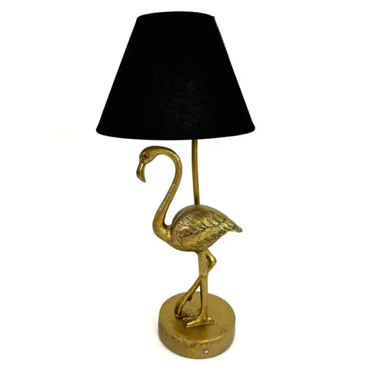 Antique Gold Flamingo Lamp w/ Black Shade - 50.5cm