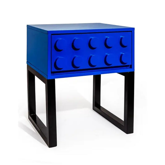Blue Block Solid Wood Single Drawer Bedside Table - 54.5cm