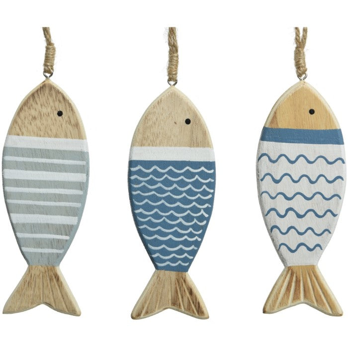 Natural Hanging Wooden Fish - Set of 3 - 15cm