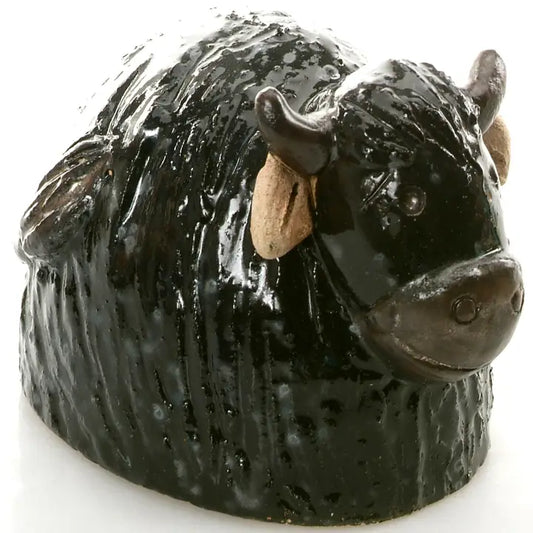 Round Cow Ceramic Figurine in Black - 12cm