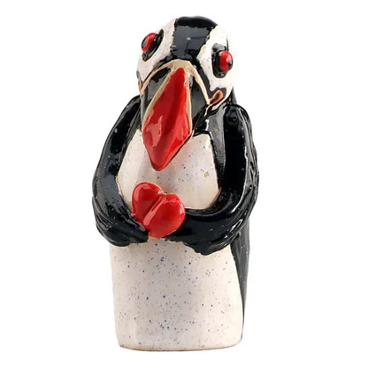 Handcrafted Ceramic Figurine Shy Puffin with Heart Ornament - 16cm