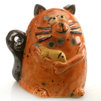 Maverick Cat Ceramic Figurine with Fish | Ginger - 5cm