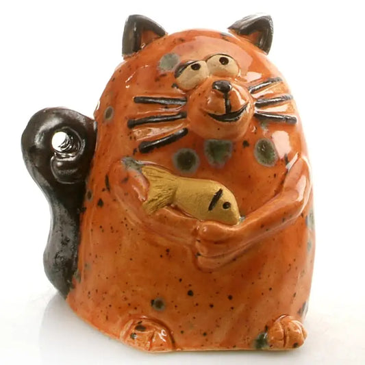 Maverick Cat Ceramic Figurine with Fish | Ginger - 5cm