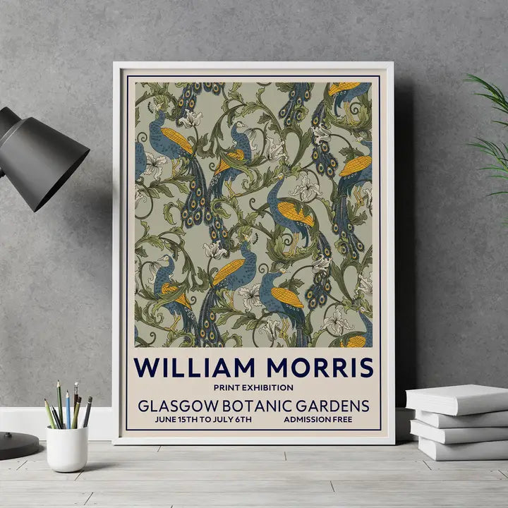 William Morris, Glasgow Vintage Art Nouveau Peacock Bird Art