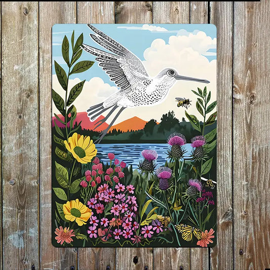 Vibrant Beach Folk Art Flower Sea Nautical Metal Sign Plaque