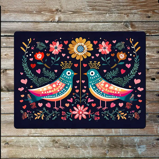 Birds Flowers Scandinavian Folk Metal Sign Plaque