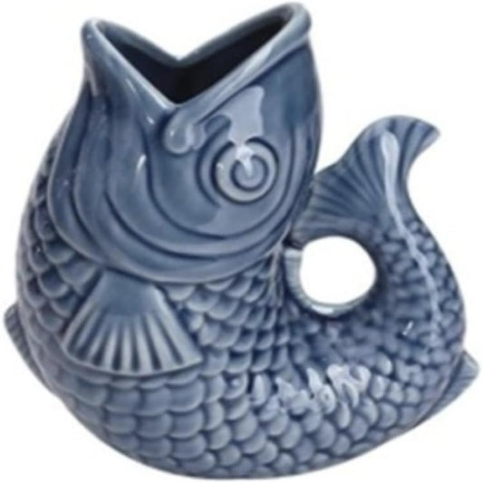 Porcelain Blue Fish Vase, Jug Fish Vase - 14.7cm