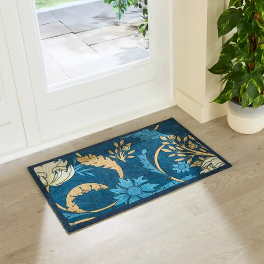 William Morris Blue Indoor Washable Doormat 80x50cm